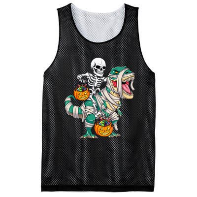 Skeleton Riding Mummy Dinosaur T Rex Kids Funny Halloween Mesh Reversible Basketball Jersey Tank