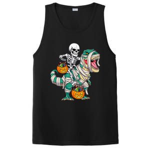 Skeleton Riding Mummy Dinosaur T Rex Kids Funny Halloween PosiCharge Competitor Tank