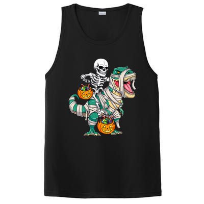 Skeleton Riding Mummy Dinosaur T Rex Kids Funny Halloween PosiCharge Competitor Tank