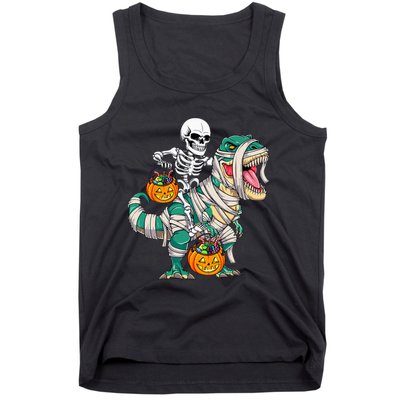 Skeleton Riding Mummy Dinosaur T Rex Kids Funny Halloween Tank Top