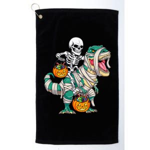 Skeleton Riding Mummy Dinosaur T Rex Kids Funny Halloween Platinum Collection Golf Towel