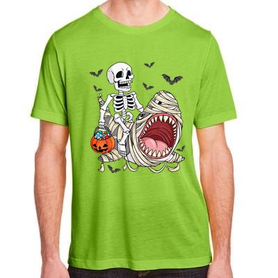 Skeleton Riding Mummy Shark Funny Halloween Pumpkin Adult ChromaSoft Performance T-Shirt