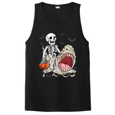 Skeleton Riding Mummy Shark Funny Halloween Pumpkin PosiCharge Competitor Tank