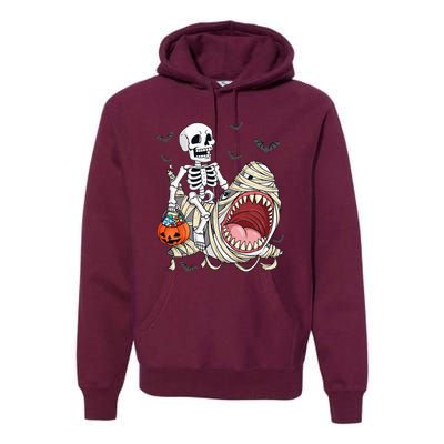 Skeleton Riding Mummy Shark Funny Halloween Pumpkin Premium Hoodie