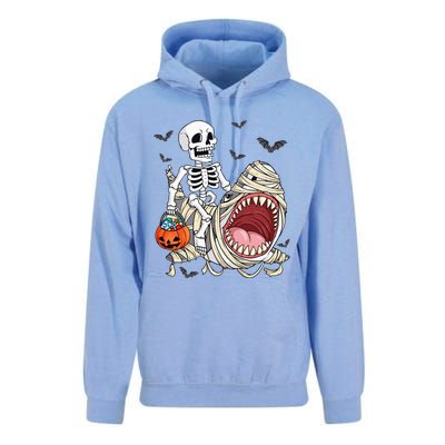 Skeleton Riding Mummy Shark Funny Halloween Pumpkin Unisex Surf Hoodie