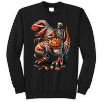 Skeleton Riding Mummy Dinosaur T Rex Boy Funny Halloween Tall Sweatshirt