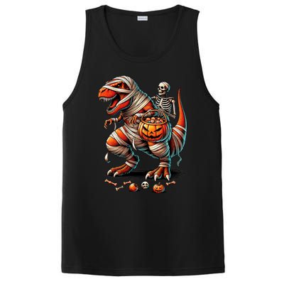 Skeleton Riding Mummy Dinosaur T Rex Boy Funny Halloween PosiCharge Competitor Tank