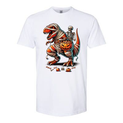 Skeleton Riding Mummy Dinosaur T Rex Boy Funny Halloween Softstyle® CVC T-Shirt