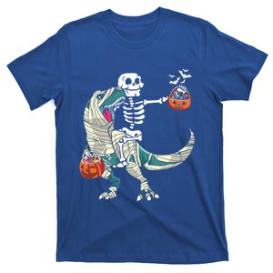 Skeleton Riding Mummy Dinosaur T Rex Halloween Funny Pumpkin Gift T-Shirt