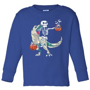 Skeleton Riding Mummy Dinosaur T Rex Halloween Funny Pumpkin Gift Toddler Long Sleeve Shirt