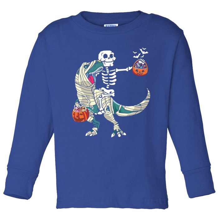 Skeleton Riding Mummy Dinosaur T Rex Halloween Funny Pumpkin Gift Toddler Long Sleeve Shirt