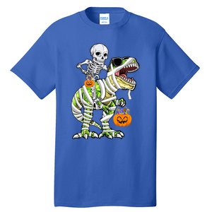 Skeleton Riding Mummy Dinosaur T Rex Halloween Funny Pumpkin Cute Gift Tall T-Shirt