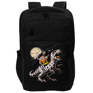 Skeleton Riding Mummy Dinosaur T Rex Pumpkin Funny Halloween Impact Tech Backpack