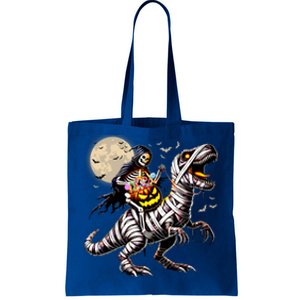 Skeleton Riding Mummy Dinosaur T Rex Pumpkin Funny Halloween Tote Bag