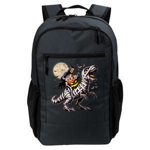 Skeleton Riding Mummy Dinosaur T Rex Pumpkin Funny Halloween Daily Commute Backpack