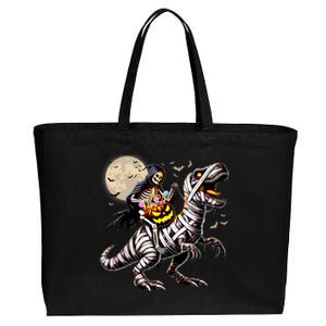 Skeleton Riding Mummy Dinosaur T Rex Pumpkin Funny Halloween Cotton Canvas Jumbo Tote