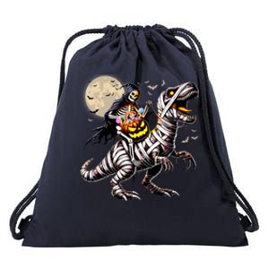 Skeleton Riding Mummy Dinosaur T Rex Pumpkin Funny Halloween Drawstring Bag