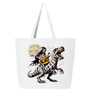 Skeleton Riding Mummy Dinosaur T Rex Pumpkin Funny Halloween 25L Jumbo Tote