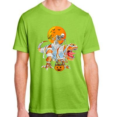 Skeleton Riding Mummy Dinosaur TRex Pumpkin Halloween Funny Cool Gift Adult ChromaSoft Performance T-Shirt