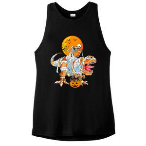 Skeleton Riding Mummy Dinosaur TRex Pumpkin Halloween Funny Cool Gift Ladies PosiCharge Tri-Blend Wicking Tank