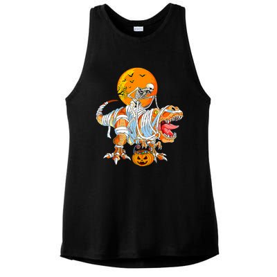 Skeleton Riding Mummy Dinosaur TRex Pumpkin Halloween Funny Cool Gift Ladies PosiCharge Tri-Blend Wicking Tank