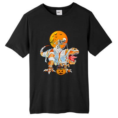 Skeleton Riding Mummy Dinosaur TRex Pumpkin Halloween Funny Cool Gift Tall Fusion ChromaSoft Performance T-Shirt