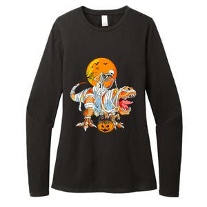 Skeleton Riding Mummy Dinosaur TRex Pumpkin Halloween Funny Cool Gift Womens CVC Long Sleeve Shirt