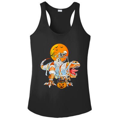 Skeleton Riding Mummy Dinosaur TRex Pumpkin Halloween Funny Cool Gift Ladies PosiCharge Competitor Racerback Tank