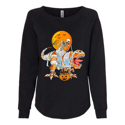 Skeleton Riding Mummy Dinosaur TRex Pumpkin Halloween Funny Cool Gift Womens California Wash Sweatshirt