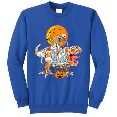 Skeleton Riding Mummy Dinosaur TRex Pumpkin Halloween Funny Cool Gift Sweatshirt