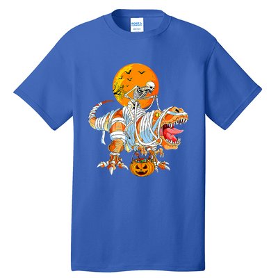 Skeleton Riding Mummy Dinosaur TRex Pumpkin Halloween Funny Cool Gift Tall T-Shirt