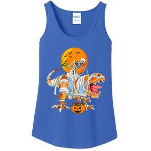 Skeleton Riding Mummy Dinosaur TRex Pumpkin Halloween Funny Cool Gift Ladies Essential Tank