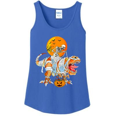 Skeleton Riding Mummy Dinosaur TRex Pumpkin Halloween Funny Cool Gift Ladies Essential Tank