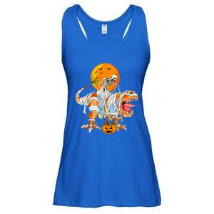 Skeleton Riding Mummy Dinosaur TRex Pumpkin Halloween Funny Cool Gift Ladies Essential Flowy Tank