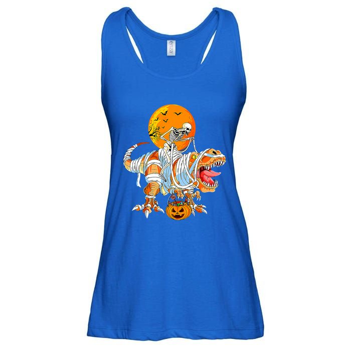 Skeleton Riding Mummy Dinosaur TRex Pumpkin Halloween Funny Cool Gift Ladies Essential Flowy Tank