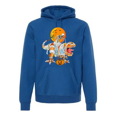 Skeleton Riding Mummy Dinosaur TRex Pumpkin Halloween Funny Cool Gift Premium Hoodie