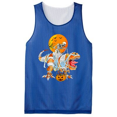 Skeleton Riding Mummy Dinosaur TRex Pumpkin Halloween Funny Cool Gift Mesh Reversible Basketball Jersey Tank