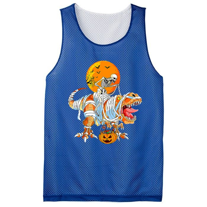 Skeleton Riding Mummy Dinosaur TRex Pumpkin Halloween Funny Cool Gift Mesh Reversible Basketball Jersey Tank