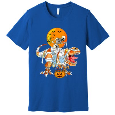 Skeleton Riding Mummy Dinosaur TRex Pumpkin Halloween Funny Cool Gift Premium T-Shirt