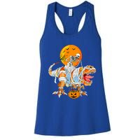 Skeleton Riding Mummy Dinosaur TRex Pumpkin Halloween Funny Cool Gift Women's Racerback Tank