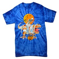 Skeleton Riding Mummy Dinosaur TRex Pumpkin Halloween Funny Cool Gift Tie-Dye T-Shirt