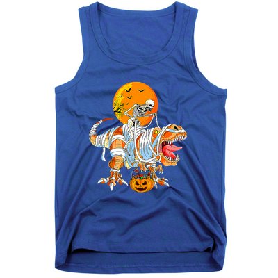 Skeleton Riding Mummy Dinosaur TRex Pumpkin Halloween Funny Cool Gift Tank Top