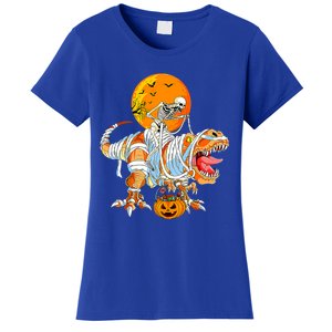 Skeleton Riding Mummy Dinosaur TRex Pumpkin Halloween Funny Cool Gift Women's T-Shirt