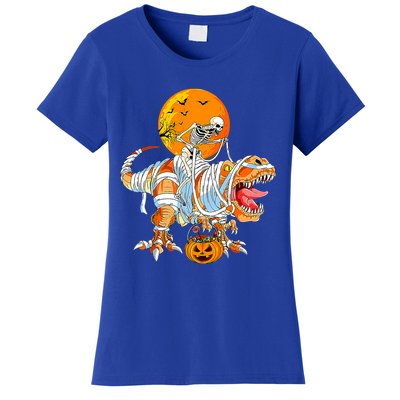 Skeleton Riding Mummy Dinosaur TRex Pumpkin Halloween Funny Cool Gift Women's T-Shirt