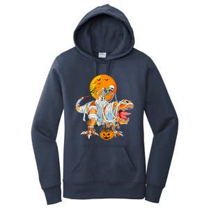 Skeleton Riding Mummy Dinosaur TRex Pumpkin Halloween Funny Cool Gift Women's Pullover Hoodie