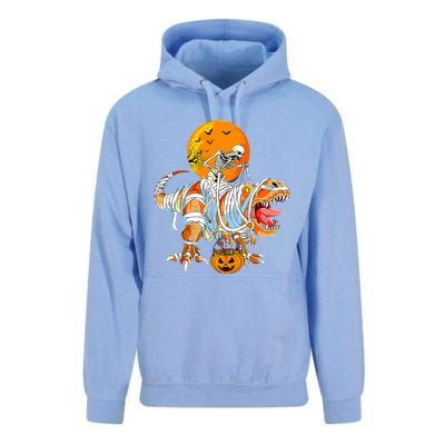 Skeleton Riding Mummy Dinosaur TRex Pumpkin Halloween Funny Cool Gift Unisex Surf Hoodie