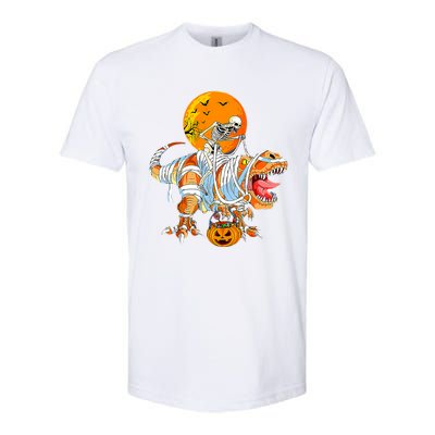 Skeleton Riding Mummy Dinosaur TRex Pumpkin Halloween Funny Cool Gift Softstyle CVC T-Shirt