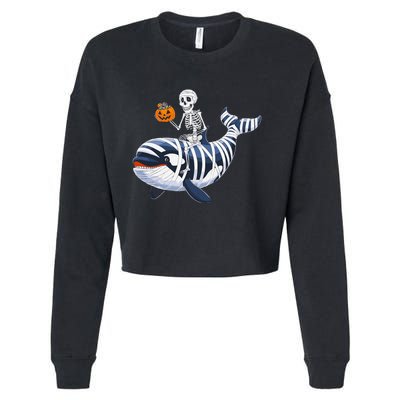 Skeleton Riding Mummy Orca Halloween Candy Whale Gift Cropped Pullover Crew