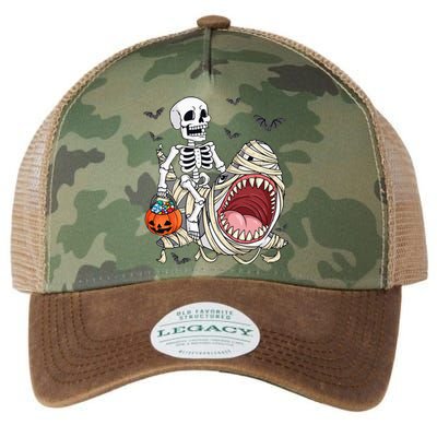 Skeleton Riding Mummy Shark Funny Halloween Pumpkin Legacy Tie Dye Trucker Hat