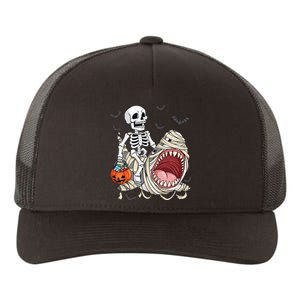 Skeleton Riding Mummy Shark Funny Halloween Pumpkin Yupoong Adult 5-Panel Trucker Hat